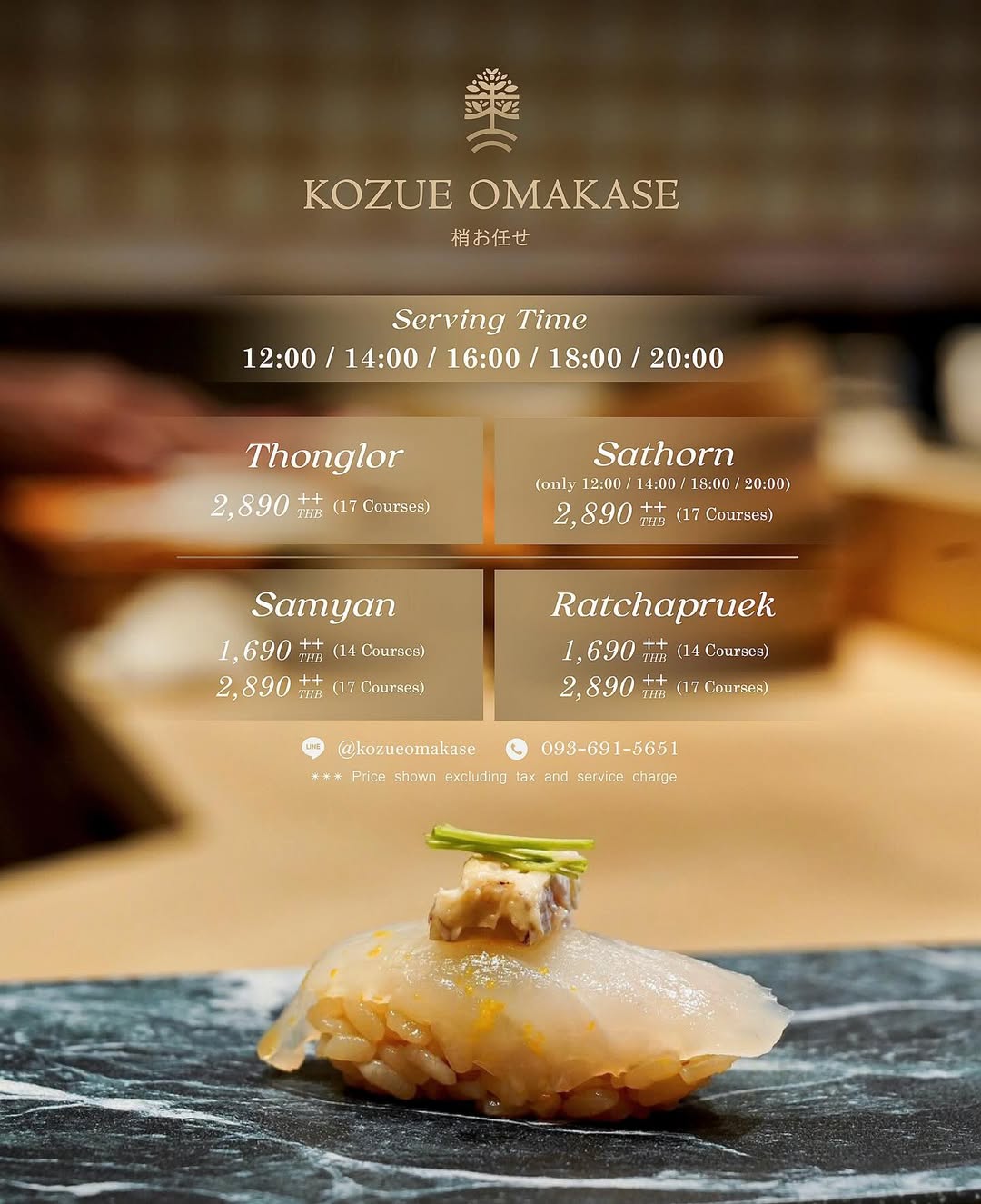 Kozue Omakase, Koko Japanese Restaurant, Karawa Omakase, Shibui Omakase ชิบูอิ, Shoko Omakase, Mono Sei Omakase, Akako Omakase, MASA - Otaru Masazushi, Homura Wagyu Omakase, Umi Gaysorn Village, Shinsei Authentic Sushi, HOSHI JAPANESE RESTAURANT สาขาพระราม 6, Ichika Omakase
