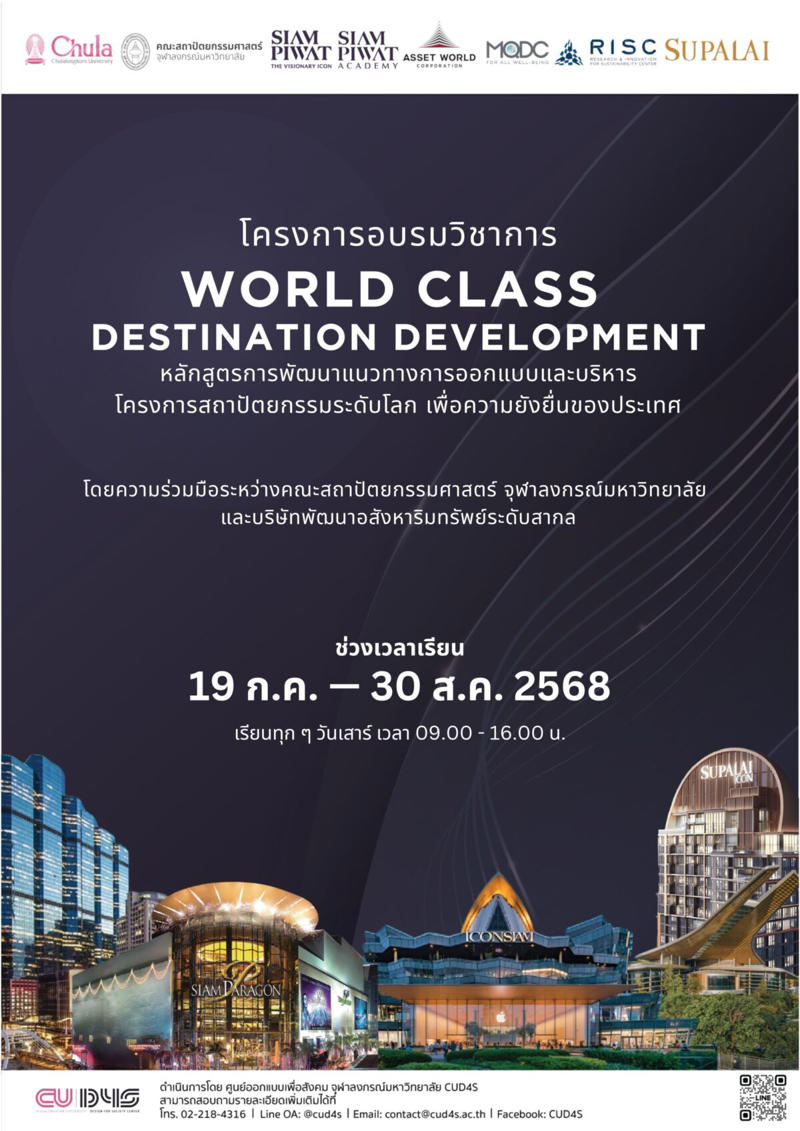 เจ้าภาพโดย “CU D4S-ศูนย์ออกแบบเพื่อสังคม จุฬาฯ”, สร้างพื้นที่แห่งการเรียนรู้ที่มีชีวิต (Living Learning Platform), สัมผัสเบื้องหลัง “สยามพารากอน” The Pride of Bangkok, สร้างสังคมแห่งการเรียนรู้ตลอดชีวิต (Live long learning), ดูงานโครงการแฟลกชิป Lifestyle Destination เครือ AWC, เปิดโลกป่าในเมืองทำได้จริง “เดอะ ฟอเรสเทียส์ by MQDC”, ”เจ้าสัวประทีป-ไตรเตชะ ตั้งมติธรรม” แชร์ประสบการณ์ 36 ปีศุภาลัย, อบรม 8 วัน 64 ชั่วโมง ปั้นนักพัฒนาโปรเจ็กต์ระดับโลก